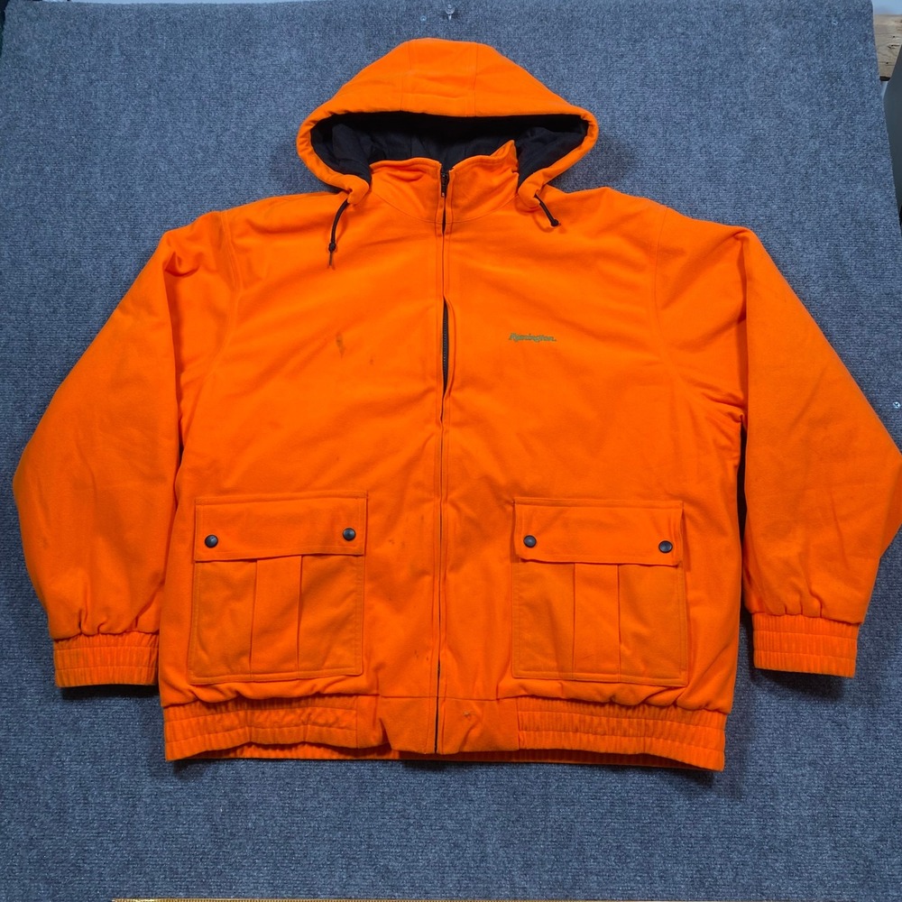 Remington Men's Orange Hooded Hunting Jacket Blaze Orange Full Zip Work Size XXL